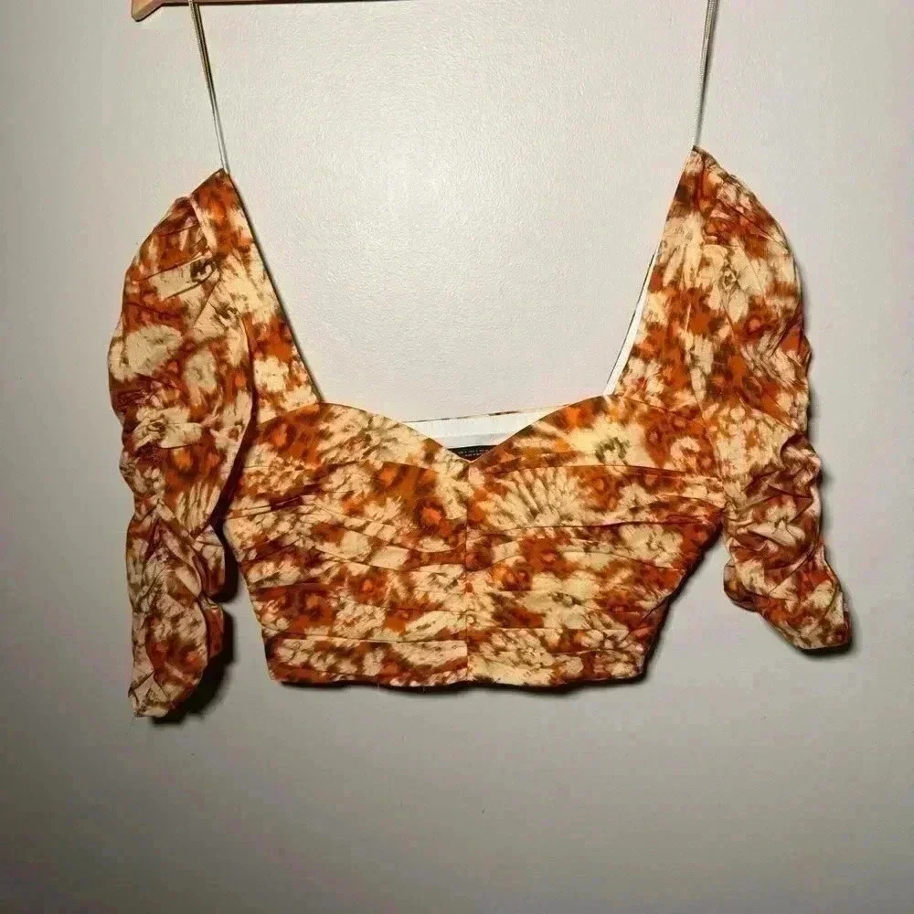 NWOT Zara Geometric Floral Print Cotton  Cropped Top S - Picture 3 of 8